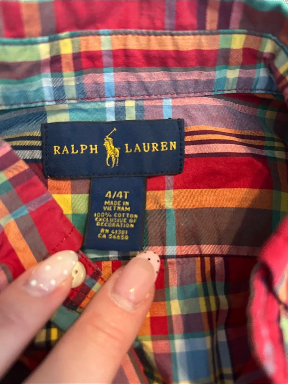 Ralph Lauren Red Multicolor Plaid Kids Button-Up Shirt - Picture 2 of 3